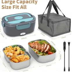 Electric Lunch Box Portable Fast Heating Lunch Box 1.5L Stainless Steel Container Adult Food Warmer Suitable for Cars