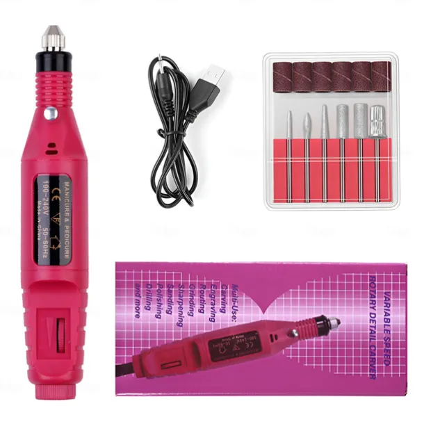 Electric Nail Drill Manicure & Pedicure Care Set Mini Nail Kit 6pcs Fuchsia Electric Nail Drill Kit with Accessories for Manicure & Pedicure Nail Art Pen