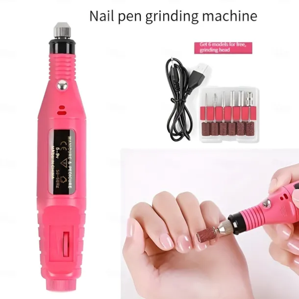 Electric Nail Drill Manicure & Pedicure Care Set Mini Nail Kit 6pcs Fuchsia Electric Nail Drill Kit with Accessories for Manicure & Pedicure Nail Art Pen