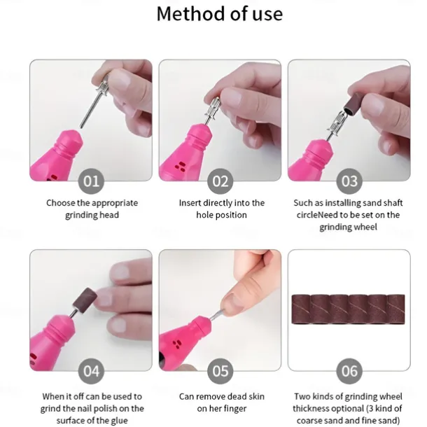 Electric Nail Drill Manicure & Pedicure Care Set Mini Nail Kit 6pcs Fuchsia Electric Nail Drill Kit with Accessories for Manicure & Pedicure Nail Art Pen