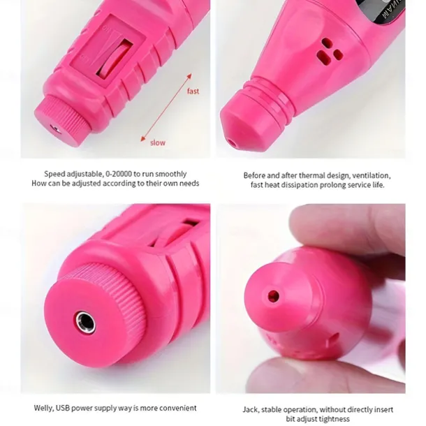 Electric Nail Drill Manicure & Pedicure Care Set Mini Nail Kit 6pcs Fuchsia Electric Nail Drill Kit with Accessories for Manicure & Pedicure Nail Art Pen