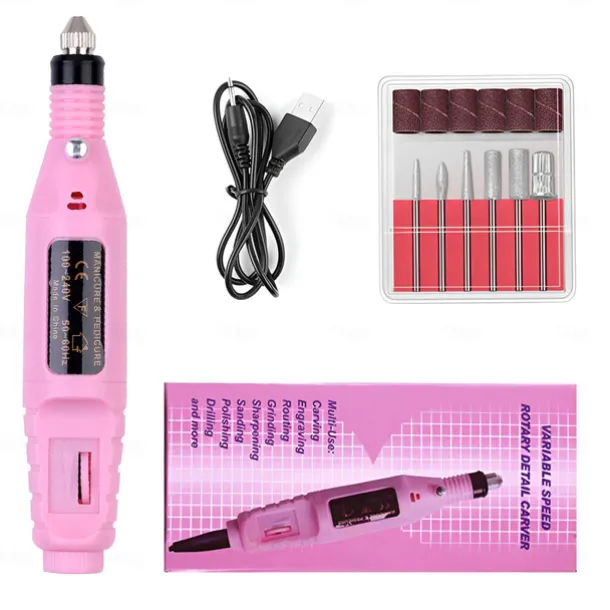 Electric Nail Drill Manicure & Pedicure Care Set Mini Nail Kit 6pcs Fuchsia Electric Nail Drill Kit with Accessories for Manicure & Pedicure Nail Art Pen