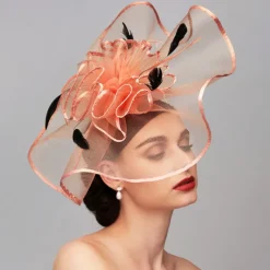 Elegant & Luxurious Feather Linen Rayon Kentucky Hat Fascinators Headpiece with Feather Floral Flower 1PC Melbourne Cup Wedding Horse Race Ladies Day Headpiece dress Race Day Dress