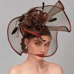 Elegant & Luxurious Feather Linen Rayon Kentucky Hat Fascinators Headpiece with Feather Floral Flower 1PC Melbourne Cup Wedding Horse Race Ladies Day Headpiece dress Race Day Dress