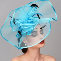 Elegant & Luxurious Feather Linen Rayon Kentucky Hat Fascinators Headpiece with Feather Floral Flower 1PC Melbourne Cup Wedding Horse Race Ladies Day Headpiece dress Race Day Dress