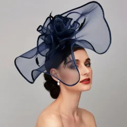 Elegant & Luxurious Feather Linen Rayon Kentucky Hat Fascinators Headpiece with Feather Floral Flower 1PC Melbourne Cup Wedding Horse Race Ladies Day Headpiece dress Race Day Dress