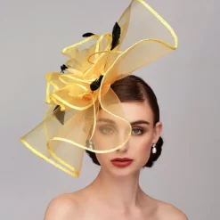 Elegant & Luxurious Feather Linen Rayon Kentucky Hat Fascinators Headpiece with Feather Floral Flower 1PC Melbourne Cup Wedding Horse Race Ladies Day Headpiece dress Race Day Dress