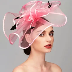 Elegant & Luxurious Feather Linen Rayon Kentucky Hat Fascinators Headpiece with Feather Floral Flower 1PC Melbourne Cup Wedding Horse Race Ladies Day Headpiece dress Race Day Dress