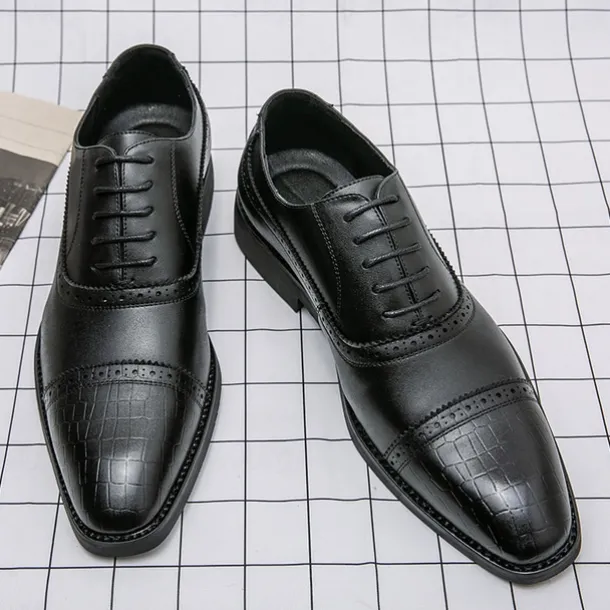 Elegant Brown Faux Leather Dress Shoes with Brogue Detailing for Professional and Business Settings
