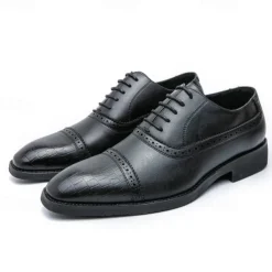Elegant Brown Faux Leather Dress Shoes with Brogue Detailing for Professional and Business Settings