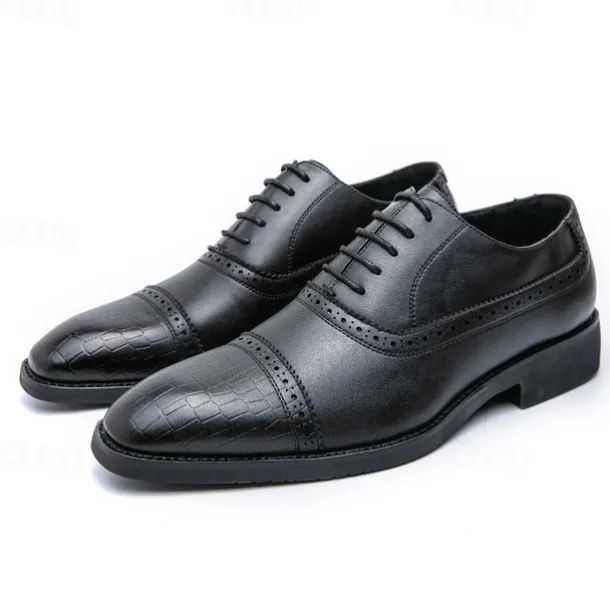 Elegant Brown Faux Leather Dress Shoes with Brogue Detailing for Professional and Business Settings