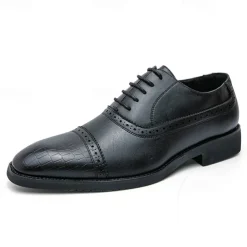 Elegant Brown Faux Leather Dress Shoes with Brogue Detailing for Professional and Business Settings