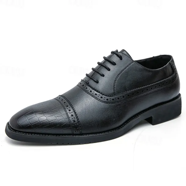Elegant Brown Faux Leather Dress Shoes with Brogue Detailing for Professional and Business Settings