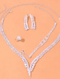 Elegant Crystal Jewelry Set for Women – Includes Necklace, Earrings, Bracelet, and Ring, Perfect for Weddings and Special Occasions