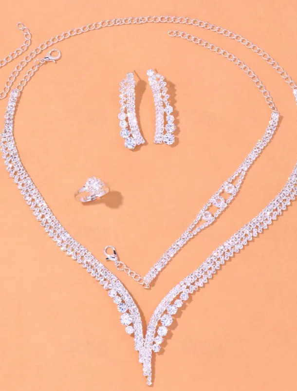 Elegant Crystal Jewelry Set for Women – Includes Necklace, Earrings, Bracelet, and Ring, Perfect for Weddings and Special Occasions