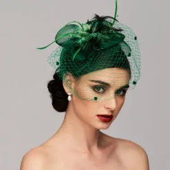 Elegant Fascinators Hats Linen Net Mesh Headpiece Kentucky Hat with Clip Headband Feather Floral Flower Mesh Net Wedding Evening Party Horse Race Ladies Day Headpiece Headwear