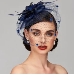 Elegant Fascinators Hats Linen Net Mesh Headpiece Kentucky Hat with Clip Headband Feather Floral Flower Mesh Net Wedding Evening Party Horse Race Ladies Day Headpiece Headwear