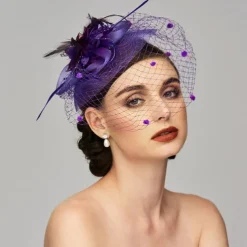 Elegant Fascinators Hats Linen Net Mesh Headpiece Kentucky Hat with Clip Headband Feather Floral Flower Mesh Net Wedding Evening Party Horse Race Ladies Day Headpiece Headwear