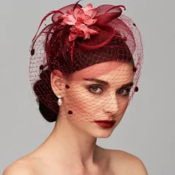 Elegant Fascinators Hats Linen Net Mesh Headpiece Kentucky Hat with Clip Headband Feather Floral Flower Mesh Net Wedding Evening Party Horse Race Ladies Day Headpiece Headwear