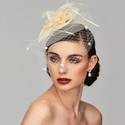 Elegant Fascinators Hats Linen Net Mesh Headpiece Kentucky Hat with Clip Headband Feather Floral Flower Mesh Net Wedding Evening Party Horse Race Ladies Day Headpiece Headwear
