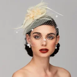 Elegant Fascinators Hats Linen Net Mesh Headpiece Kentucky Hat with Clip Headband Feather Floral Flower Mesh Net Wedding Evening Party Horse Race Ladies Day Headpiece Headwear