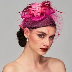 Elegant Fascinators Hats Linen Net Mesh Headpiece Kentucky Hat with Clip Headband Feather Floral Flower Mesh Net Wedding Evening Party Horse Race Ladies Day Headpiece Headwear