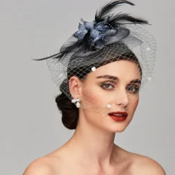 Elegant Fascinators Hats Linen Net Mesh Headpiece Kentucky Hat with Clip Headband Feather Floral Flower Mesh Net Wedding Evening Party Horse Race Ladies Day Headpiece Headwear
