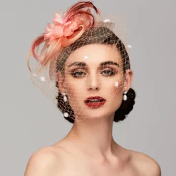 Elegant Fascinators Hats Linen Net Mesh Headpiece Kentucky Hat with Clip Headband Feather Floral Flower Mesh Net Wedding Evening Party Horse Race Ladies Day Headpiece Headwear