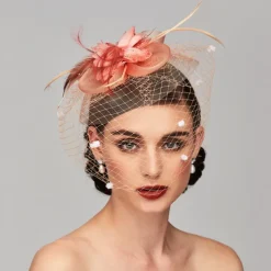 Elegant Fascinators Hats Linen Net Mesh Headpiece Kentucky Hat with Clip Headband Feather Floral Flower Mesh Net Wedding Evening Party Horse Race Ladies Day Headpiece Headwear