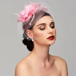 Elegant Fascinators Hats Linen Net Mesh Headpiece Kentucky Hat with Clip Headband Feather Floral Flower Mesh Net Wedding Evening Party Horse Race Ladies Day Headpiece Headwear