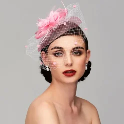 Elegant Fascinators Hats Linen Net Mesh Headpiece Kentucky Hat with Clip Headband Feather Floral Flower Mesh Net Wedding Evening Party Horse Race Ladies Day Headpiece Headwear