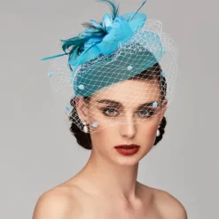 Elegant Fascinators Hats Linen Net Mesh Headpiece Kentucky Hat with Clip Headband Feather Floral Flower Mesh Net Wedding Evening Party Horse Race Ladies Day Headpiece Headwear