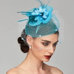Elegant Fascinators Hats Linen Net Mesh Headpiece Kentucky Hat with Clip Headband Feather Floral Flower Mesh Net Wedding Evening Party Horse Race Ladies Day Headpiece Headwear
