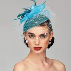 Elegant Fascinators Hats Linen Net Mesh Headpiece Kentucky Hat with Clip Headband Feather Floral Flower Mesh Net Wedding Evening Party Horse Race Ladies Day Headpiece Headwear