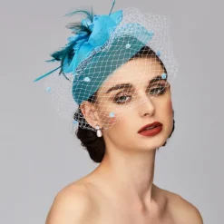 Elegant Fascinators Hats Linen Net Mesh Headpiece Kentucky Hat with Clip Headband Feather Floral Flower Mesh Net Wedding Evening Party Horse Race Ladies Day Headpiece Headwear