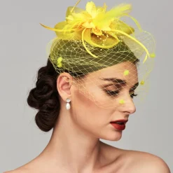 Elegant Fascinators Hats Linen Net Mesh Headpiece Kentucky Hat with Clip Headband Feather Floral Flower Mesh Net Wedding Evening Party Horse Race Ladies Day Headpiece Headwear