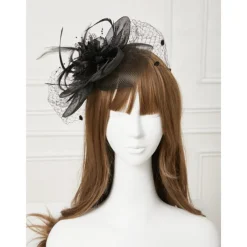 Elegant Fascinators Hats Linen Net Mesh Headpiece Kentucky Hat with Clip Headband Feather Floral Flower Mesh Net Wedding Evening Party Horse Race Ladies Day Headpiece Headwear