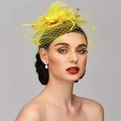 Elegant Fascinators Hats Linen Net Mesh Headpiece Kentucky Hat with Clip Headband Feather Floral Flower Mesh Net Wedding Evening Party Horse Race Ladies Day Headpiece Headwear