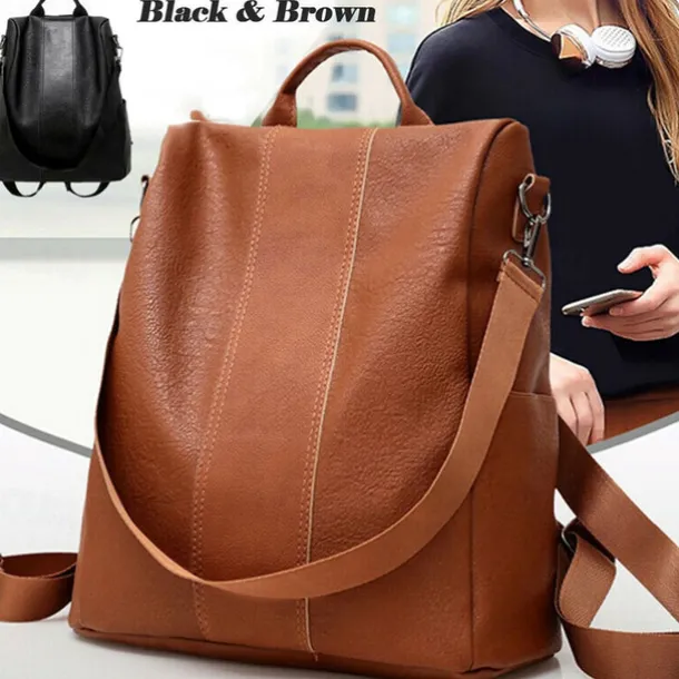 Elegant Faux Leather Backpack with Convertible Straps – Stylish and Versatile Bag in Black and Brown for Work, School, or Travel