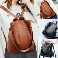 Elegant Faux Leather Backpack with Convertible Straps – Stylish and Versatile Bag in Black and Brown for Work, School, or Travel