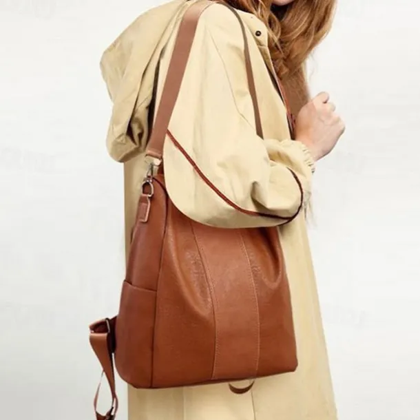 Elegant Faux Leather Backpack with Convertible Straps – Stylish and Versatile Bag in Black and Brown for Work, School, or Travel