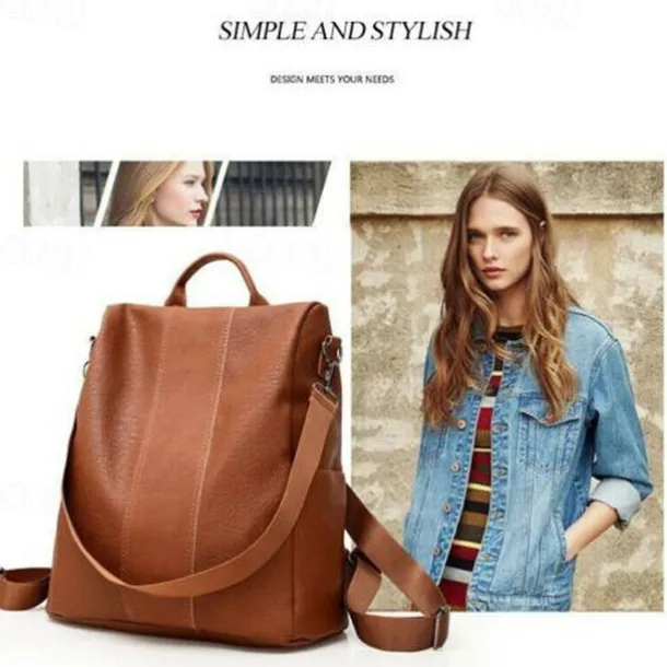 Elegant Faux Leather Backpack with Convertible Straps – Stylish and Versatile Bag in Black and Brown for Work, School, or Travel