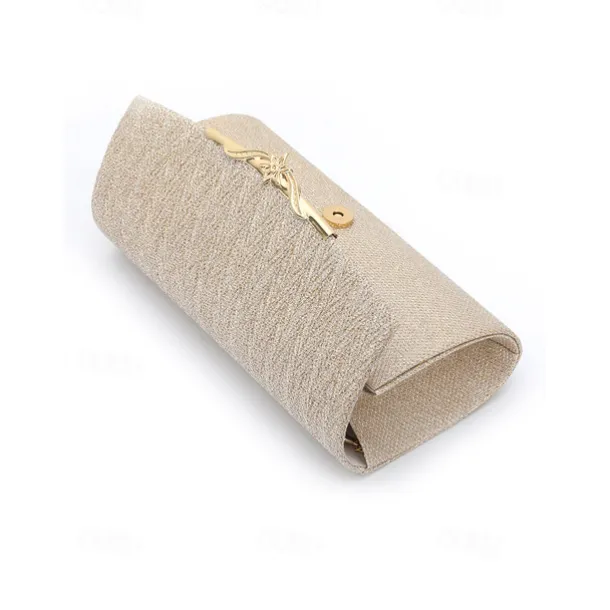 Elegant Gold Glitter Evening Clutch - Women's Party Handbag with Chain Strap and Decorative Metal Accent for Weddings and Formal Events