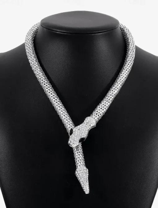 Elegant Gold Snake Necklace for Women – Rhinestone-Encrusted Statement Jewelry with Serpentine Design for Special Occasions and Parties