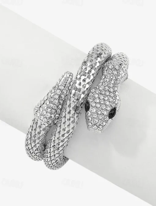 Elegant Gold Snake Necklace for Women – Rhinestone-Encrusted Statement Jewelry with Serpentine Design for Special Occasions and Parties