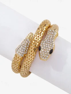 Elegant Gold Snake Necklace for Women – Rhinestone-Encrusted Statement Jewelry with Serpentine Design for Special Occasions and Parties