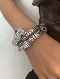 Elegant Gold Snake Necklace for Women – Rhinestone-Encrusted Statement Jewelry with Serpentine Design for Special Occasions and Parties