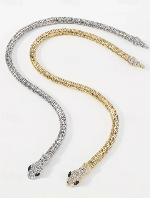 Elegant Gold Snake Necklace for Women – Rhinestone-Encrusted Statement Jewelry with Serpentine Design for Special Occasions and Parties
