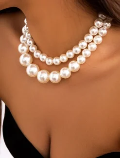 Elegant Multi-Layer Faux Pearl Necklace | Classic Statement Jewelry for Women | Perfect for Weddings, Parties, and Formal Events