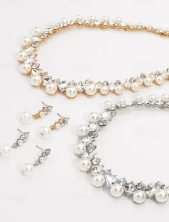 Elegant Pearl and Cubic Zirconia Necklace and Earrings Set with Cubic Zirconia Accents | Perfect for Weddings and Special Occasions